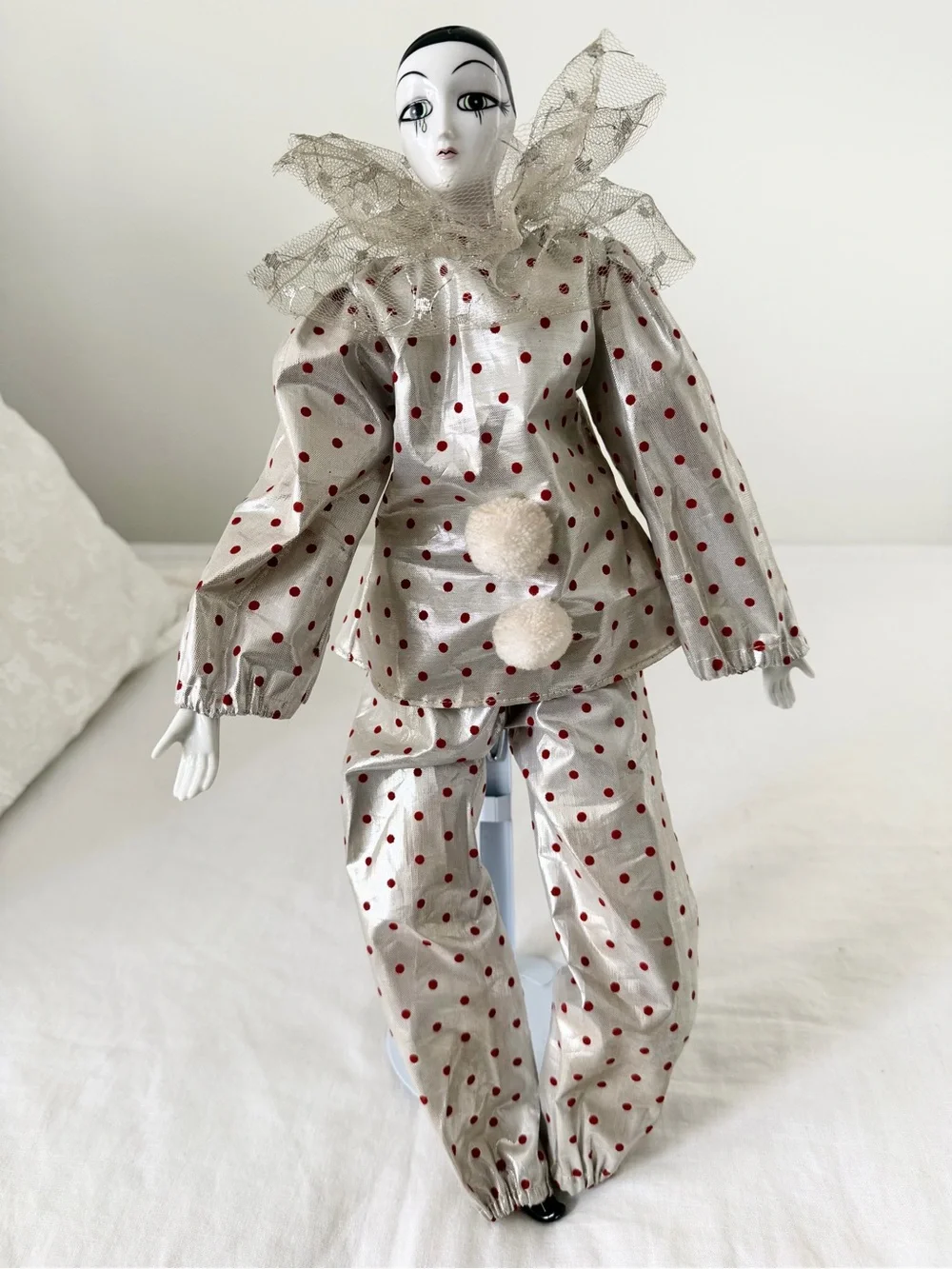 1980s Vintage French Pierrot  Clown Doll